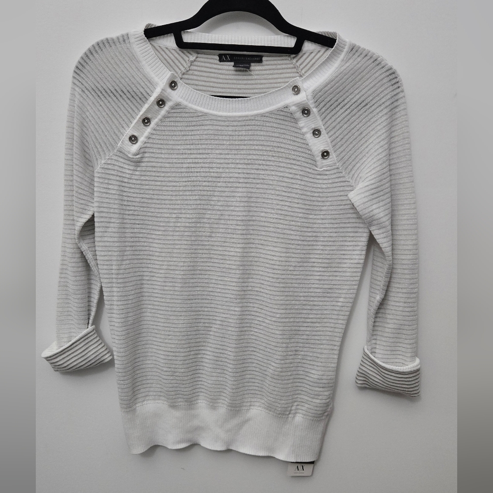 🥊NEW - Armani Exchange White Ribbed Sweater with Button Details